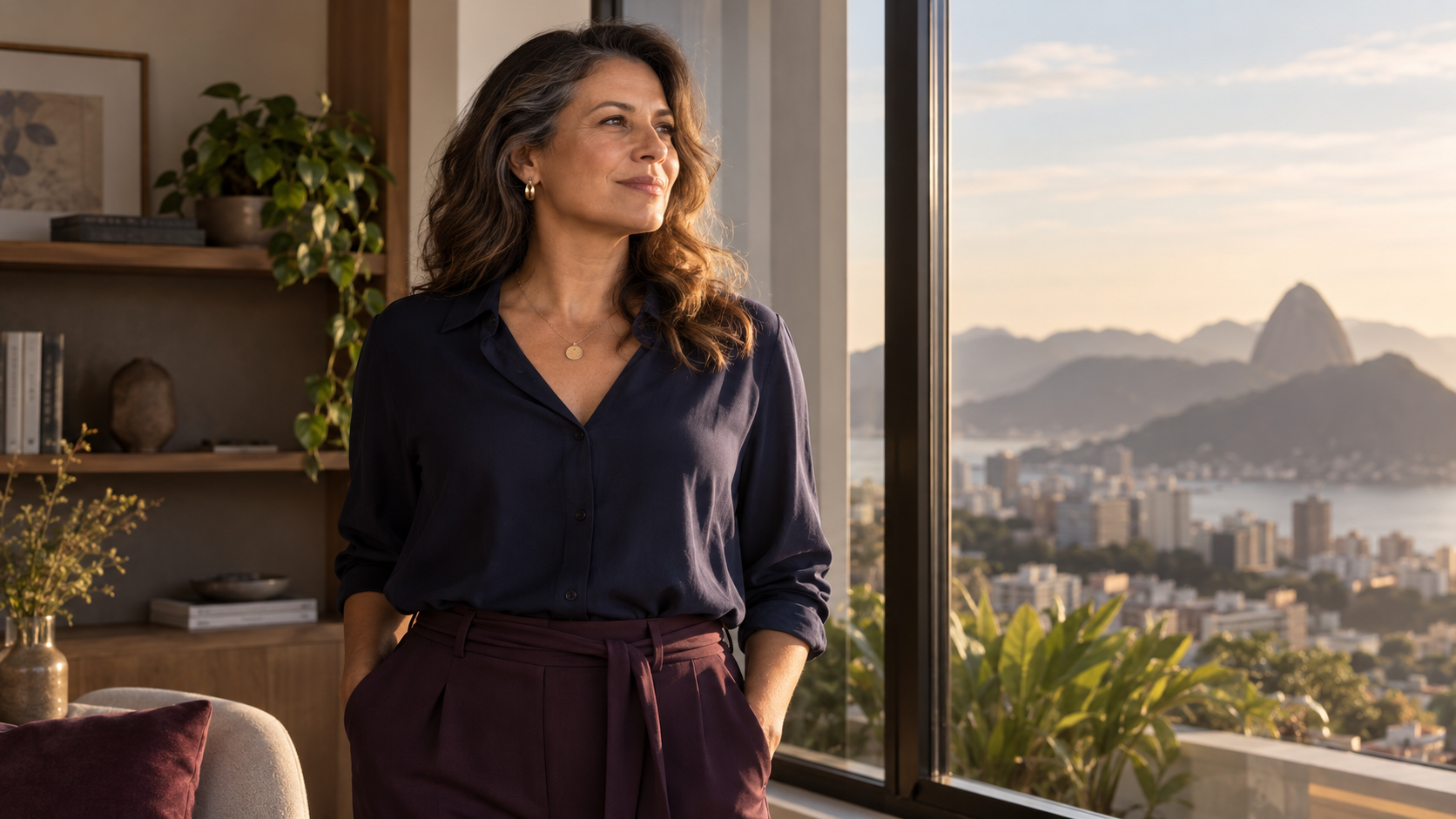 Mulher madura em um momento de cuidado e reflexão